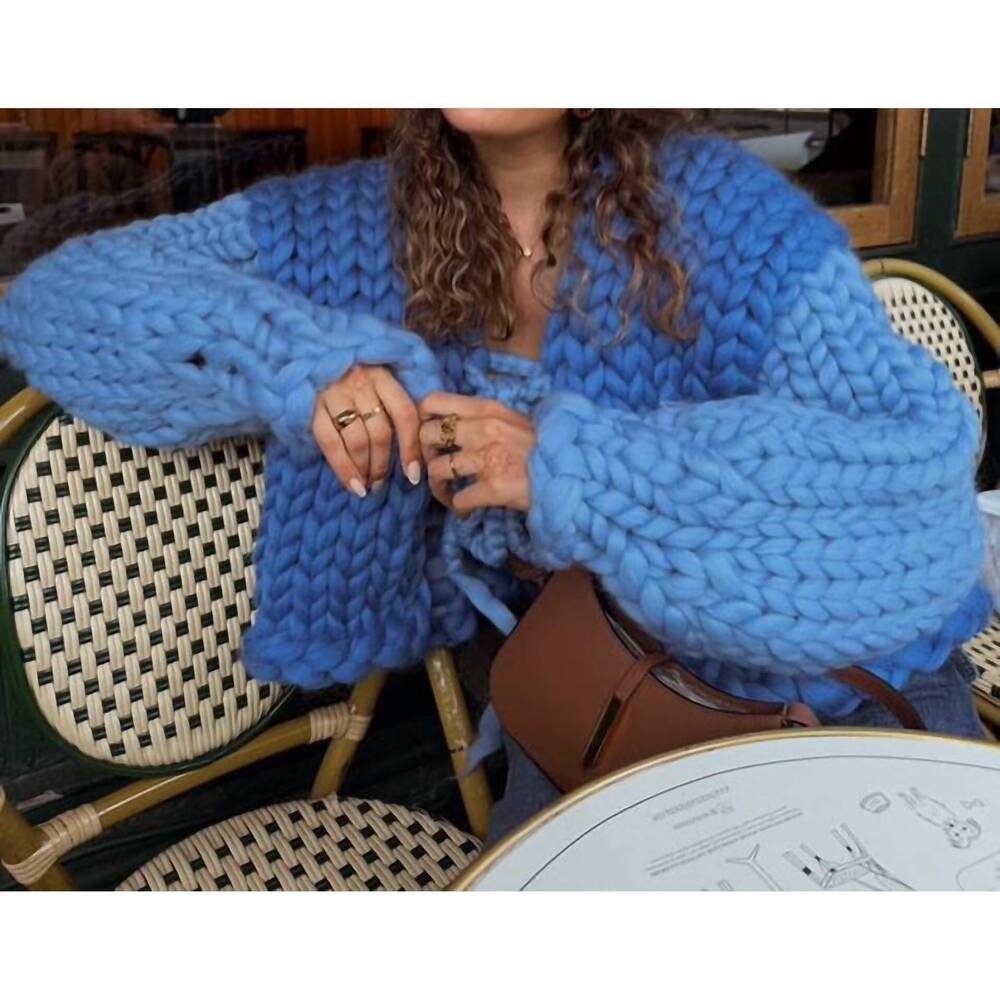 NEW HOPE MACAULAY colossal knit jacket in cobalt blue and baby blue